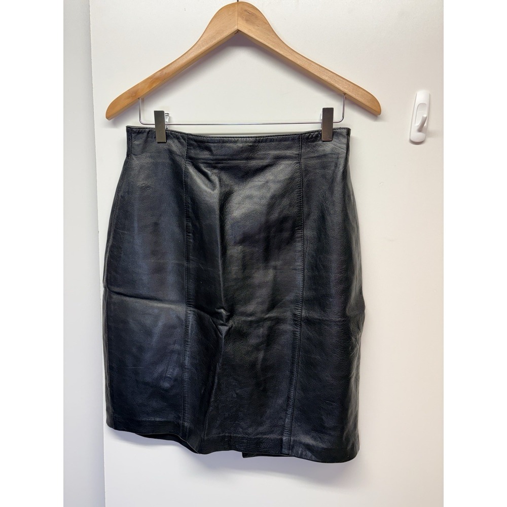 Vtg Size 10 Evan Davies Black Leather Skirt 80s Soft Nappa Moto Glam Rock Biker
